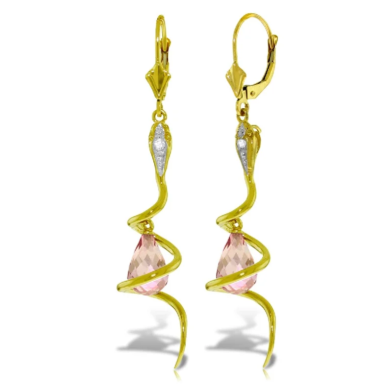 Vintage citrine earrings-14K Solid Gold Snake Earrings w/ Briolette Pink Topaz & Diamonds