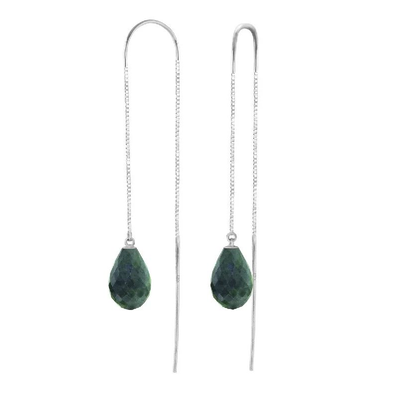 Airy silver earrings-14K Solid Gold Threaded Dangles Gemstone Earrings with Emeralds