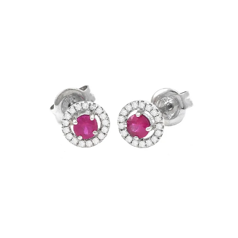 Dome motif earrings-Halo Ruby Earrings