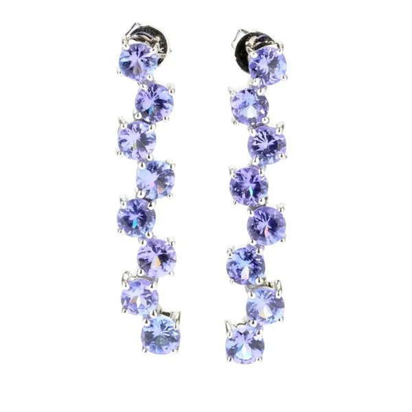 Crested bar earrings-14k White Gold 1.25-inch AAA+ Tanzanite Line Earrings