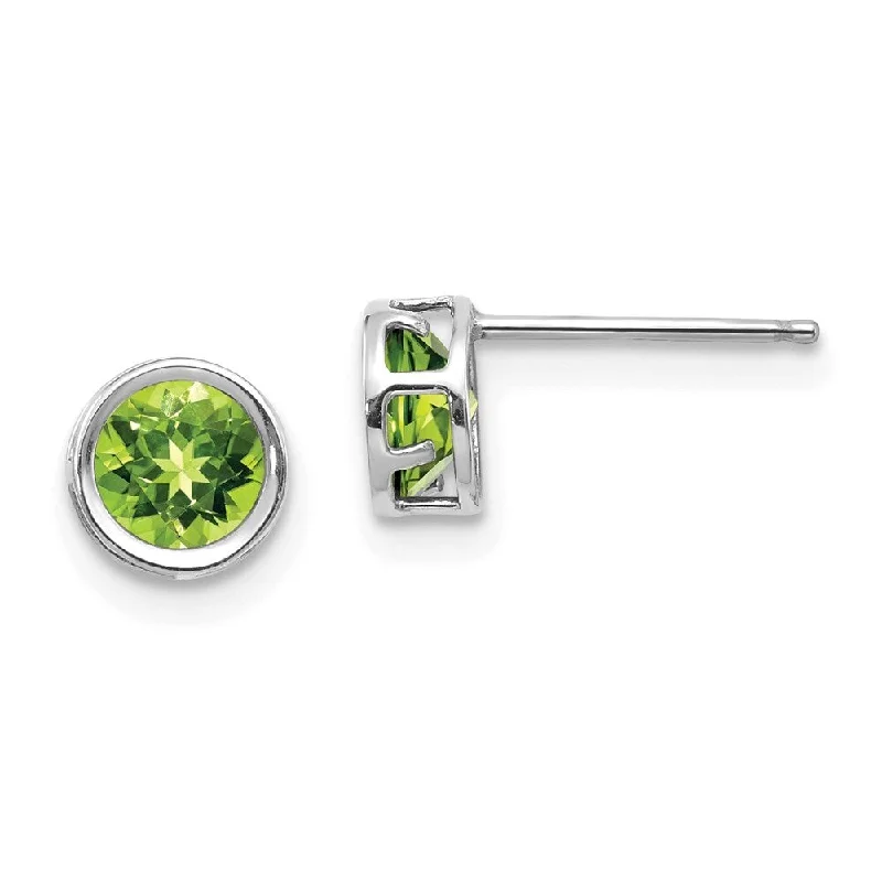 Curved design earrings-14k White Gold Bezel Peridot Stud Earrings (L-5 mm, W-5 mm)