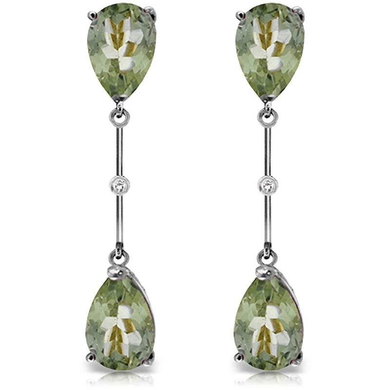 Sleek tungsten earrings-14K White Gold Diamonds & Green Amethysts Dangling Gemstone Earrings