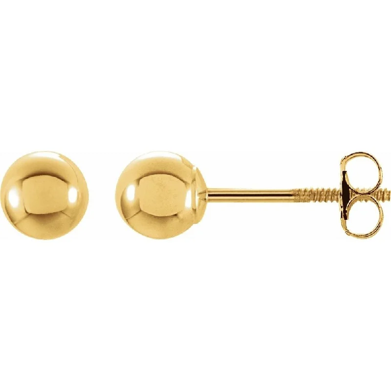 Wide-band earrings-14k Yellow Gold 6 mm Ball Stud Earring for Women