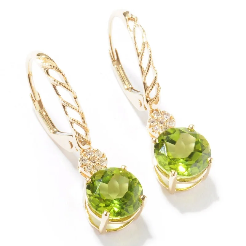 Chiseled design earrings-14KT Gold Peridot and Diamond Earrings