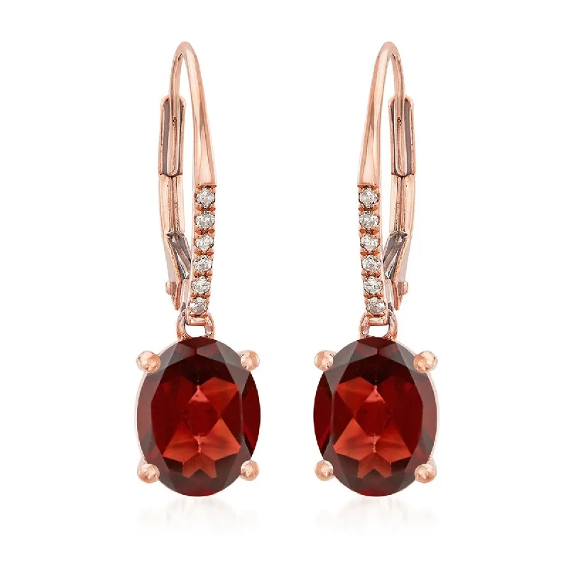 Lustrous ruby earrings-14Kt Rose Gold Red Garnet, Diamond Dangle Earrings