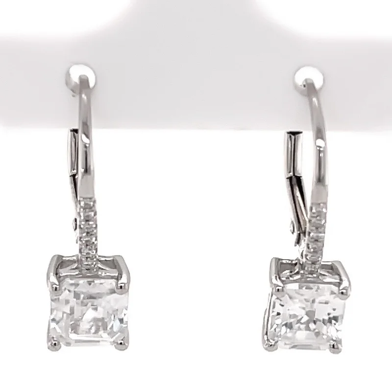 Crested wave earrings-14Kt White Gold White Natural Zircon and Diamond Earrings