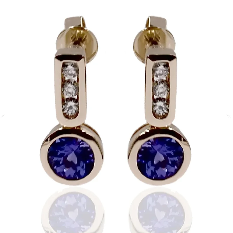 Natural pearl earrings-14KT Yellow Gold Tanzanite and Diamond Earrings