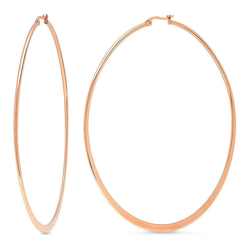 Stacked birthstone earrings-18 KT Rose Gold Plated Flat Hoop Earrings