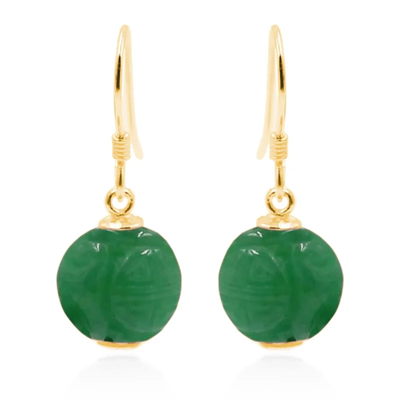 Mosaic hoop earrings-18k Yellow Gold Over Sterling Silver Dyed Green Jade Gemstone Drop Earrings