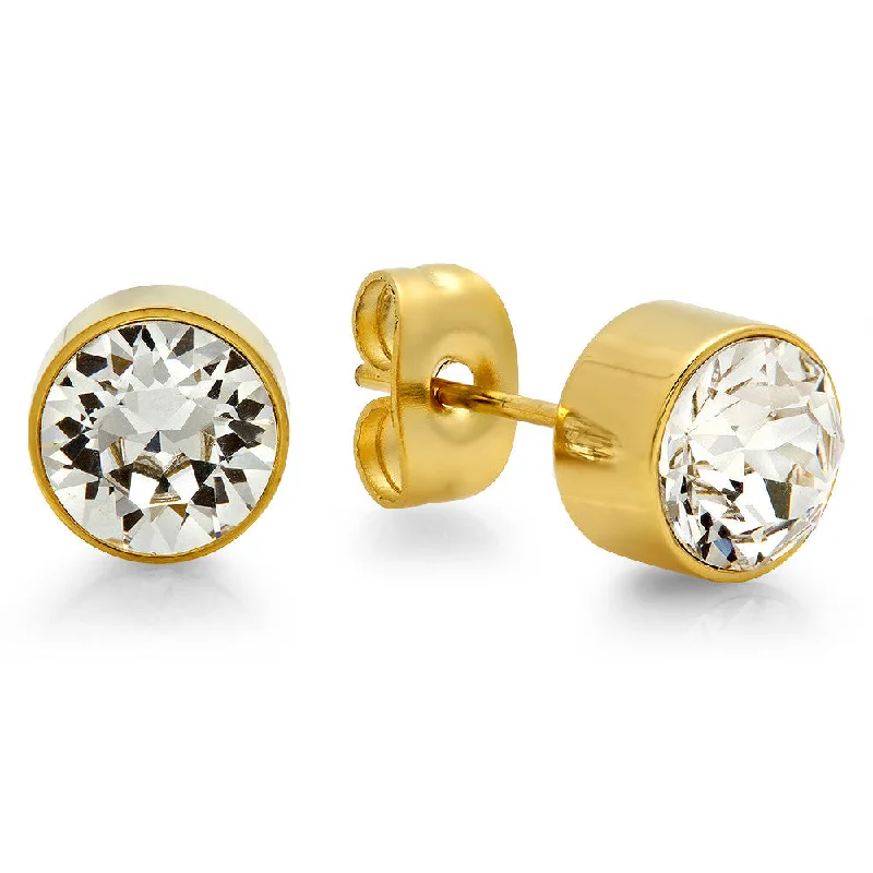 Nested stone earrings-18k Gold Plated Stainless Steel Birthstone (April) Earring Studs