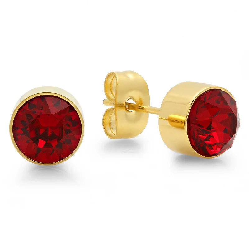 Rich rhodonite earrings-18k Gold Plated Stainless Steel Birthstone (July) Earring Studs