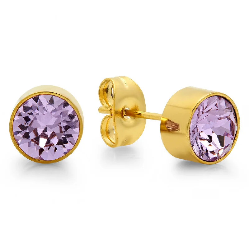 Satin marble earrings-18k Gold Plated Stainless Steel Birthstone (June) Earring Studs