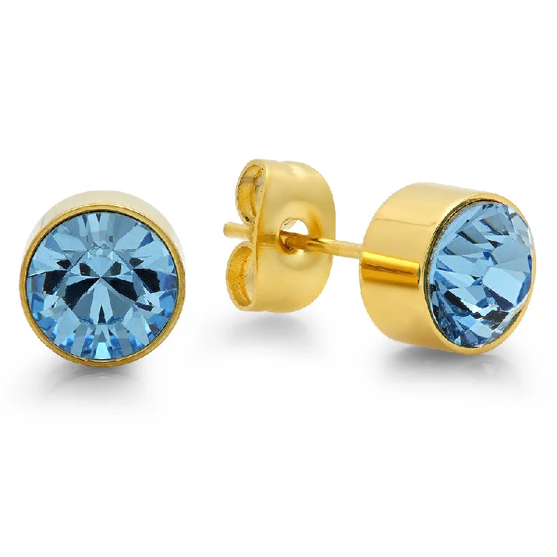 Lustrous quartz earrings-18k Gold Plated Stainless Steel Birthstone (March) Earring Studs