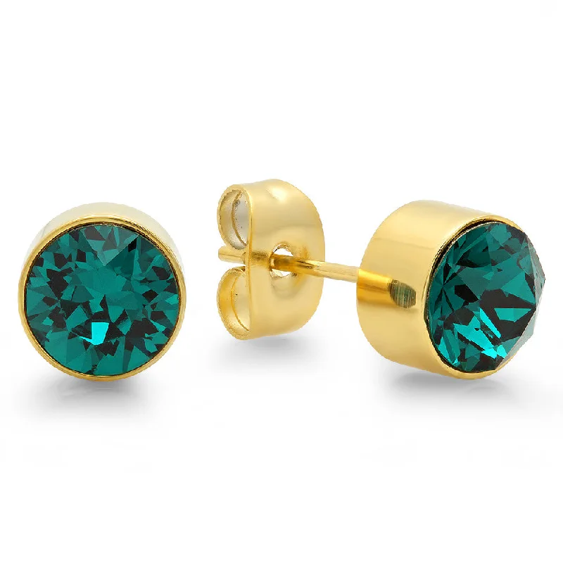 Radiant platinum earrings-18k Gold Plated Stainless Steel Birthstone (May) Earring Studs