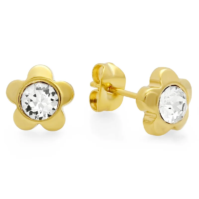 Full-set pave earrings-18kt Gold Plated Stainless Steel Flower Shape Stud Earrings with SW Stones