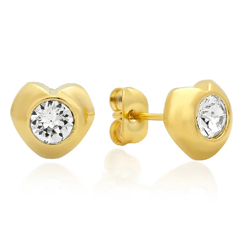 Six-heart earrings-18kt Gold Plated Stainless Steel Heart Shape Stud Earrings with SW Stones