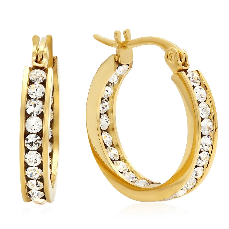 Exact-cut earrings-18kt Gold Plated Stainless Steel Hoop Earrings Layered With SW Stones