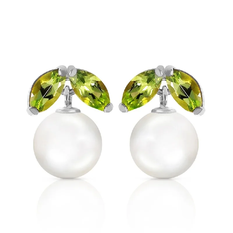 Hammered bronze earrings-4.4 Carat 14K Solid White Gold Stud Earrings pearl Peridot