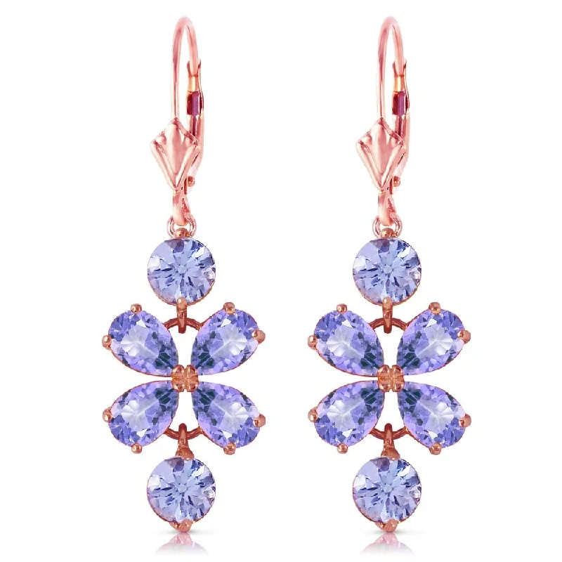 Crested bar earrings-5.32 CTW 14K Solid Rose Gold Tanzanite Flower Earrings