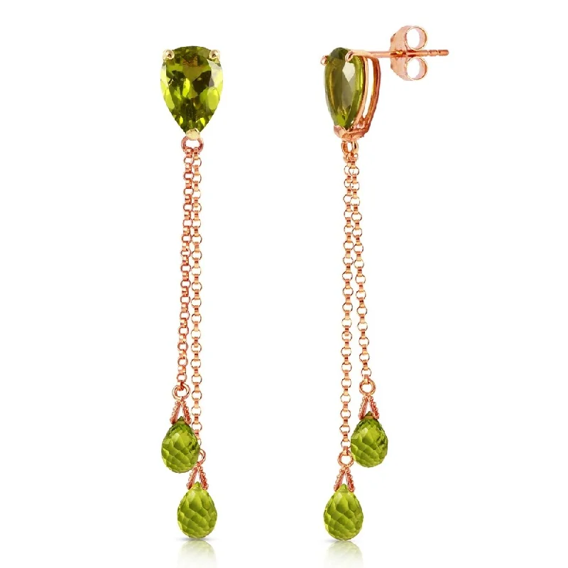 Chiseled gem earrings-7.5 CTW 14K Solid Rose Gold Chain Drop Earrings Peridot