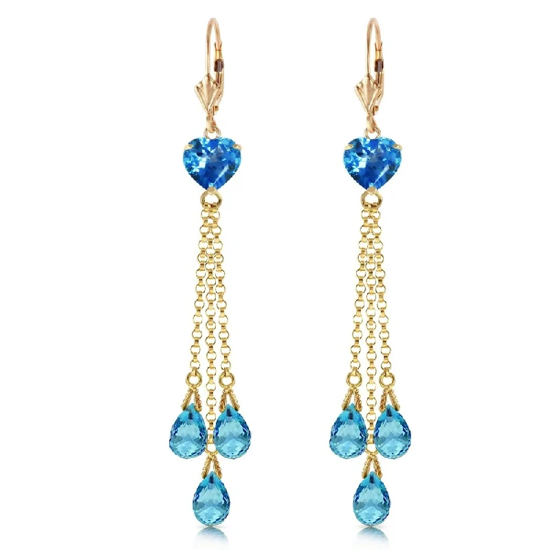 Jutting gem earrings-9.5 Carat 14K Solid Gold Chandelier Earrings Briolette Blue Topaz