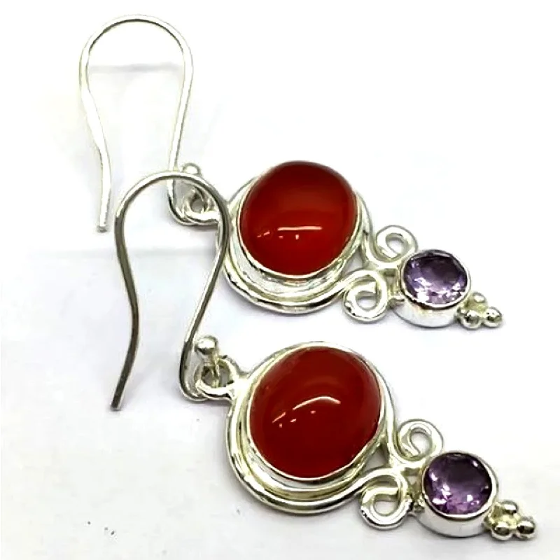 Shiny tungsten earrings-925 Sterling Silver African Amethyst and Carnelian Drop Earrings