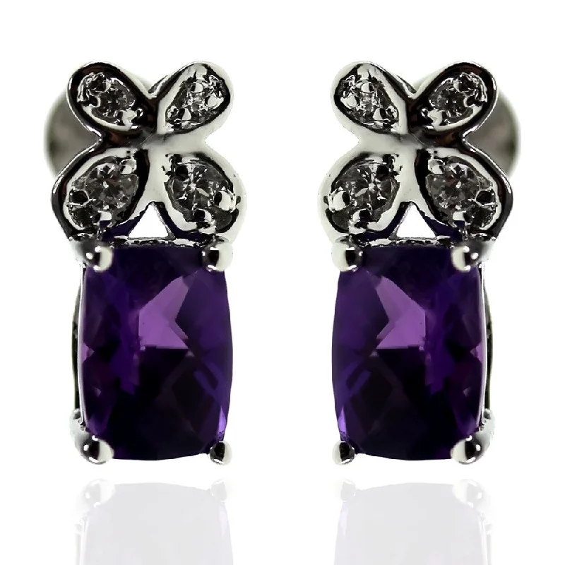 Aged bronze earrings-925 Sterling Silver African Amethyst and Created White Sapphire Earrings