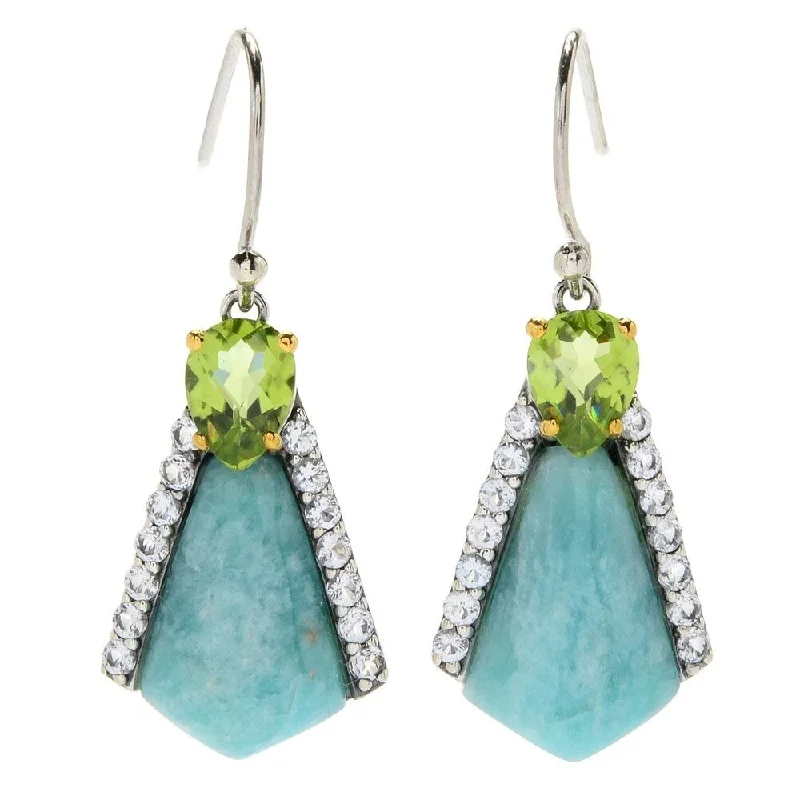 Glistening tourmaline earrings-925 Sterling Silver Amazonite,White Topaz,Peridot Drop Earrings