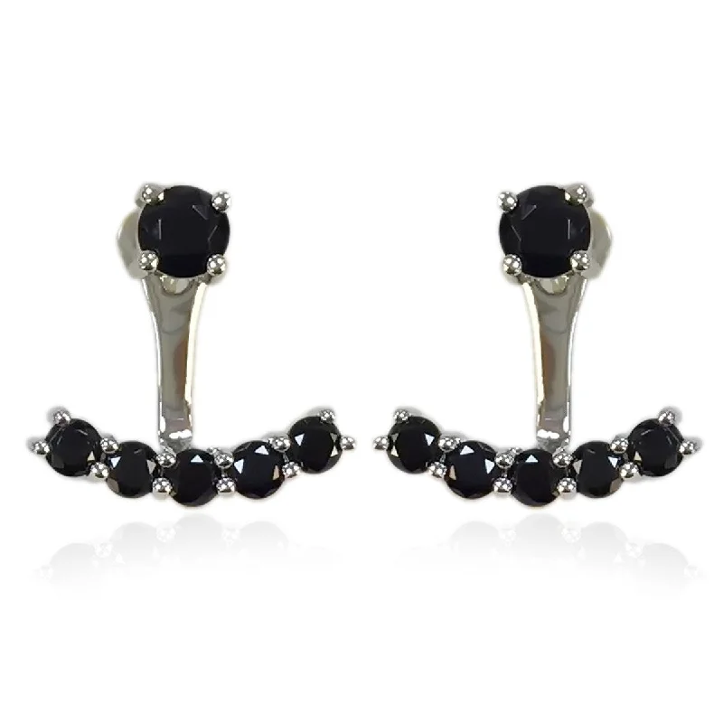 Crested bar earrings-925 Sterling Silver Black Spinel 2 in 1 Earrings