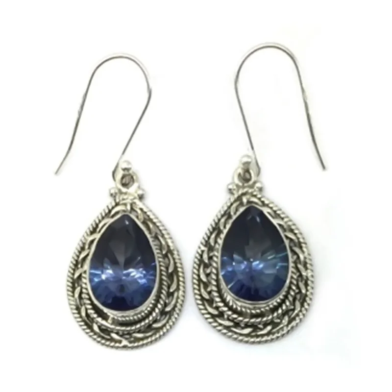 Intricate filigree earrings-925 Sterling Silver Blue Quartz Dangle Earrings