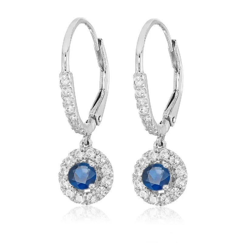 Curved cabochon earrings-925 Sterling Silver Blue Sapphire and Created White Sapphire Dangle Earrings