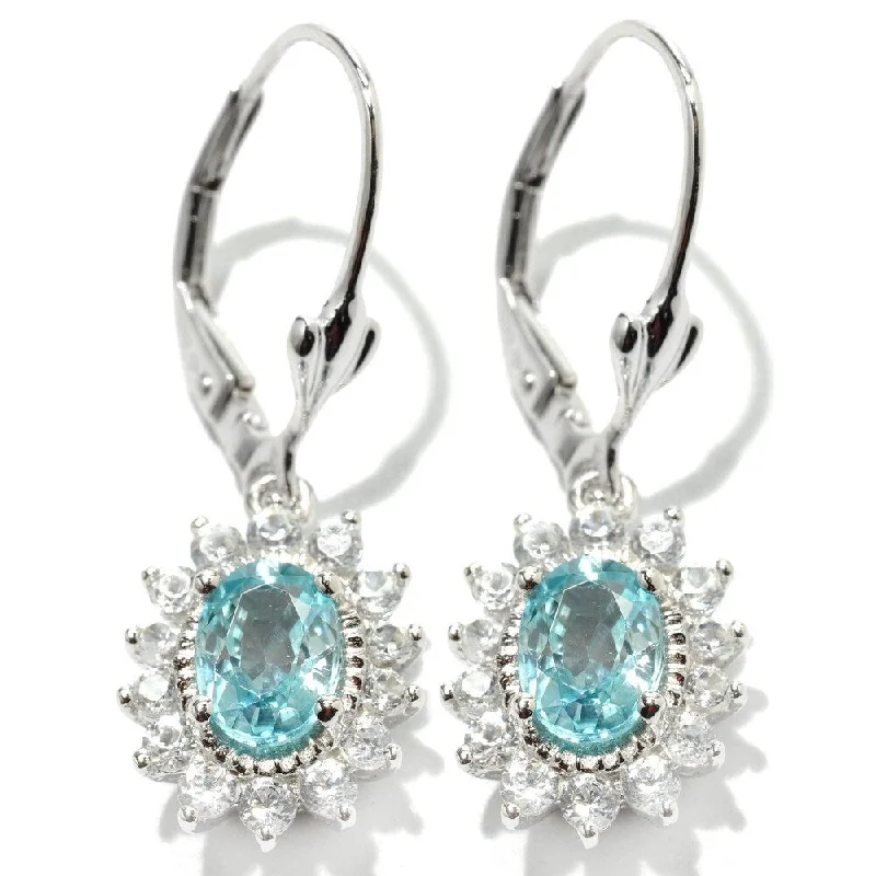 Intricate filigree earrings-925 Sterling Silver Blue Zircon and White Topaz Dangle Earrings