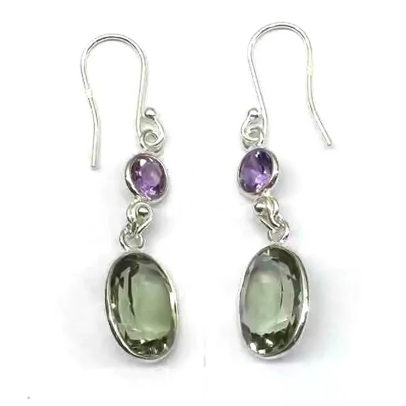 Smelted gold earrings-925 Sterling Silver Brazilian Amethyst And Green Amethyst Earrings