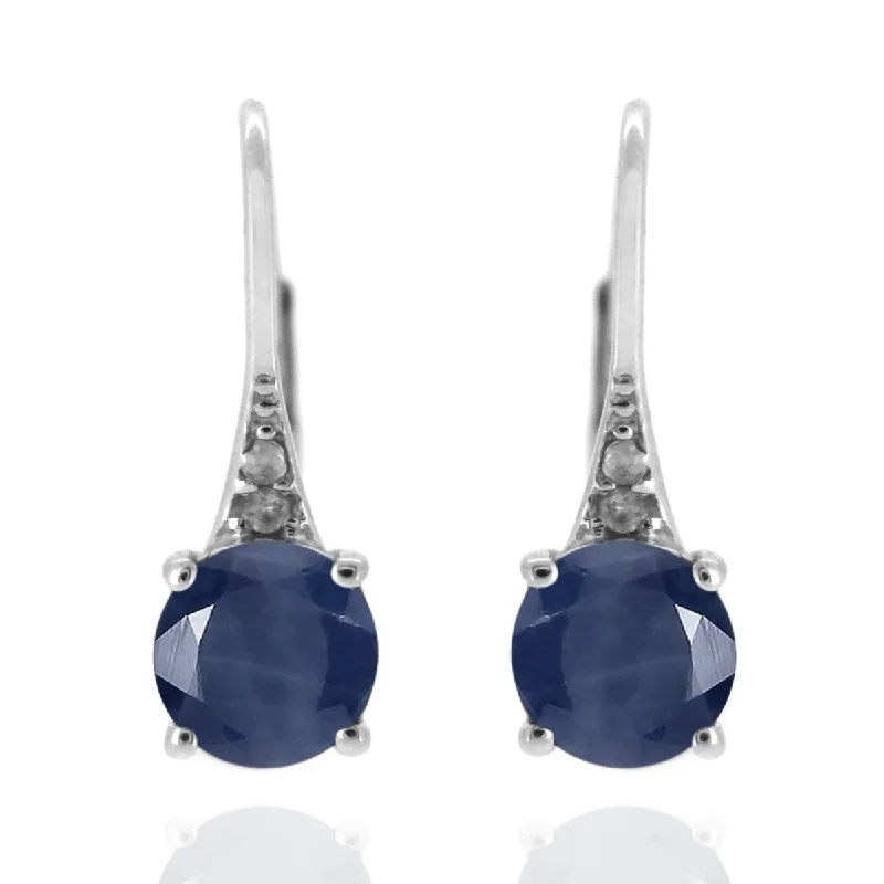 Retro emerald earrings-925 Sterling Silver Indian Blue Sapphire and Diamond Earrings