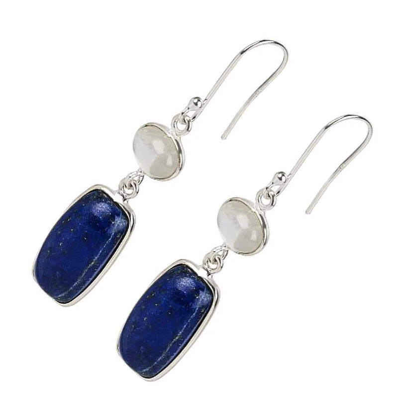 Wire-loop earrings-925 Sterling Silver Lapis Lazulli,Rainbow Moonstone Dangle Earrings