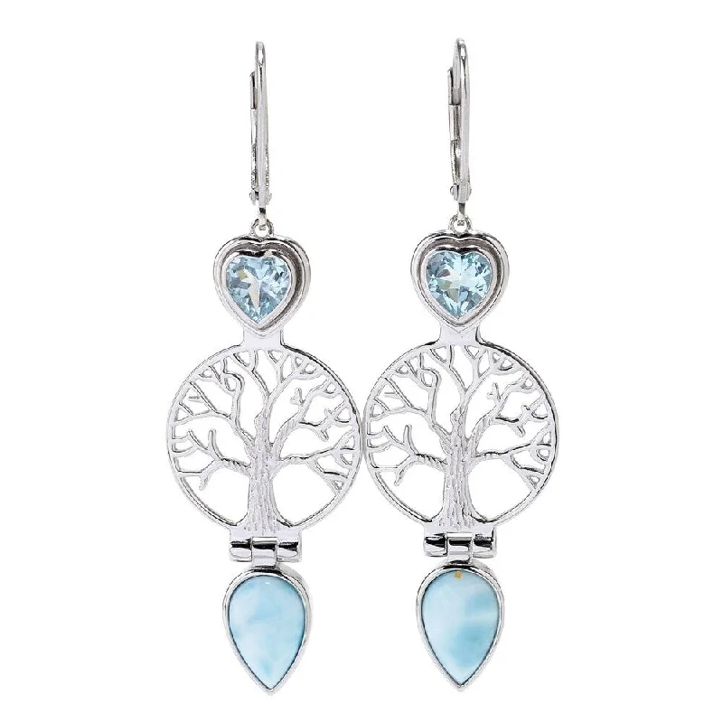 Prism-effect earrings-925 Sterling Silver Larimar, Sky Blue Topaz Drop & Dangle Earrings