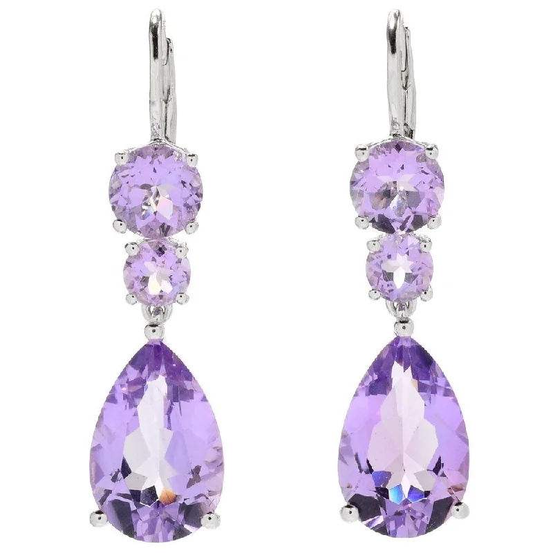 Chiseled design earrings-925 Sterling Silver Pink Amethyst Drop & Dangle Earrings