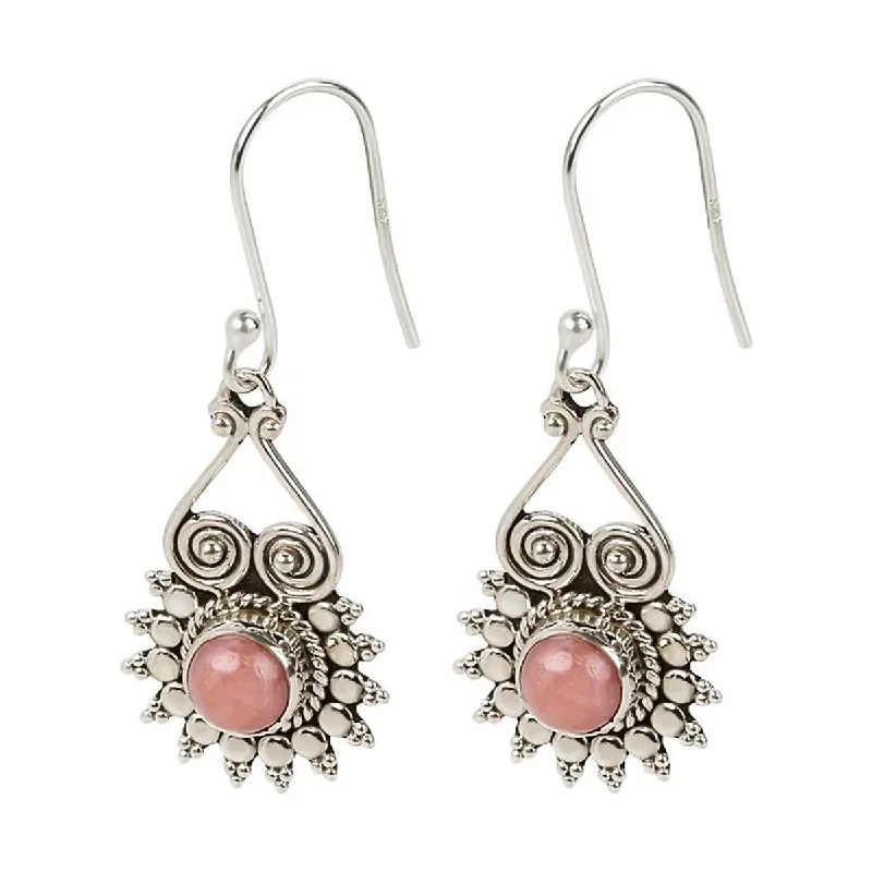 Stacked birthstone earrings-925 Sterling Silver Pink Opal Dangle Earrings