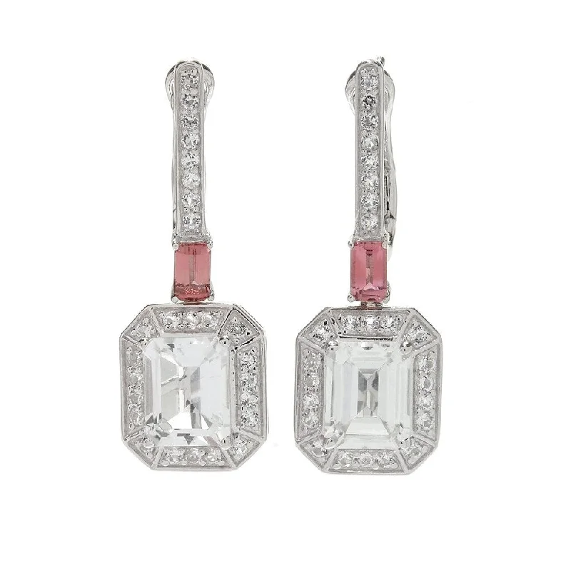 Sleek design earrings-925 Sterling Silver Pink Tourmaline,White Topaz Drop & Dangle Earrings