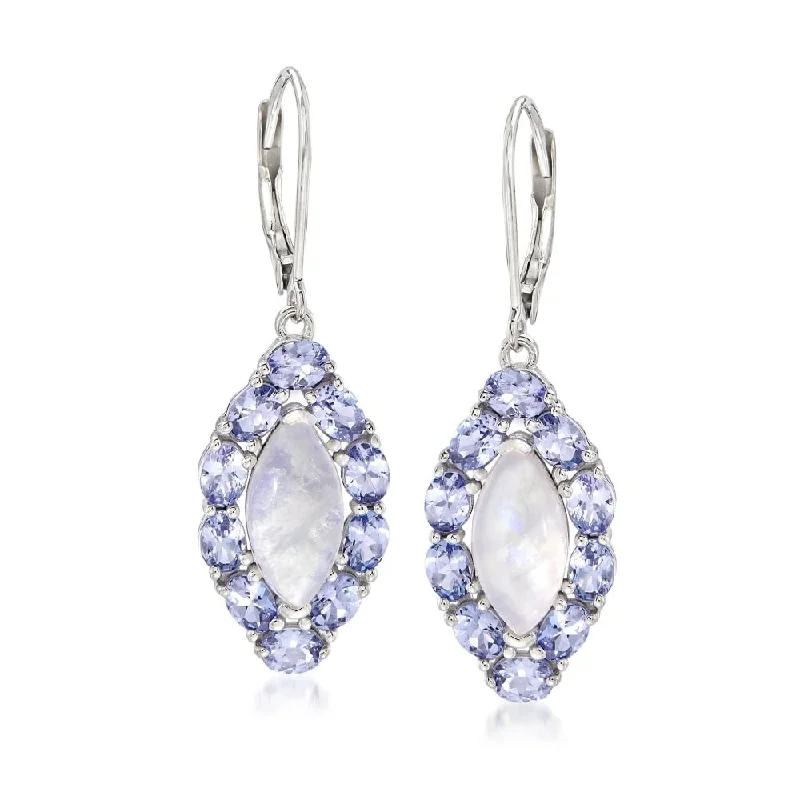 Wave motif earrings-925 Sterling Silver Tanzanite and Rainbow Moonstone Earrings