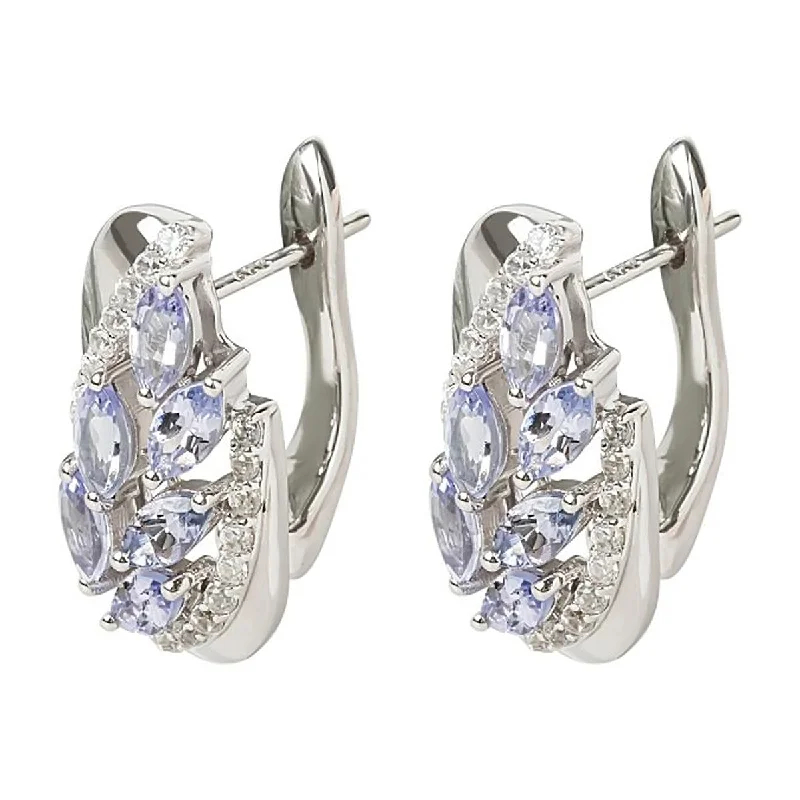 Vintage citrine earrings-925 Sterling Silver Tanzanite and White Natural Zircon Earrings