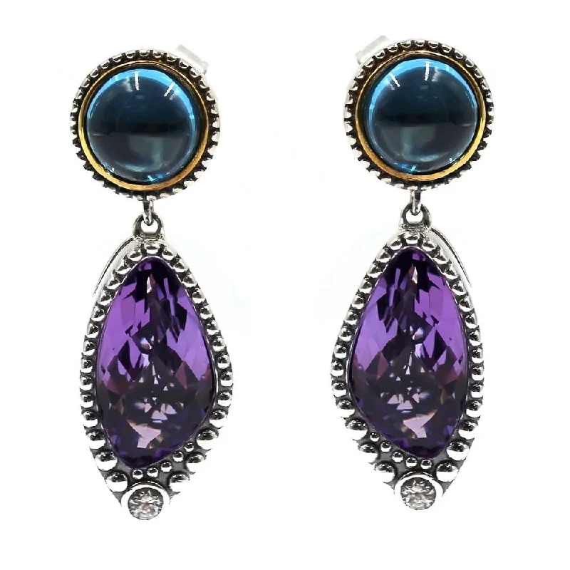 Vintage-style opal earrings-925 Sterling Silver White Natural Zircon,Pink Amethyst,Swiss Blue Topaz Earrings