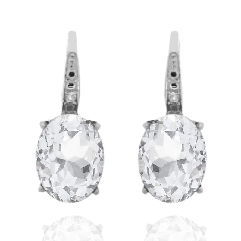 Floating gem earrings-925 Sterling Silver White Topaz and Diamond Earrings