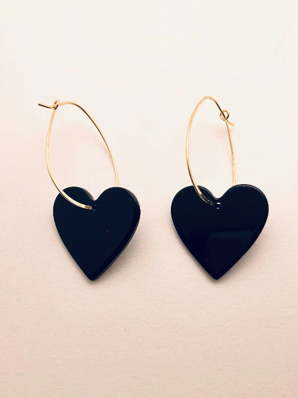 Dawn-cut earrings-Acrylic Heart Earrings, Black