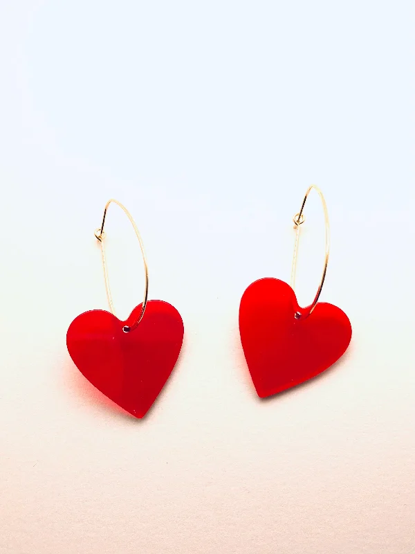 Gripped stone earrings-Acrylic Hearts Earrings, Red