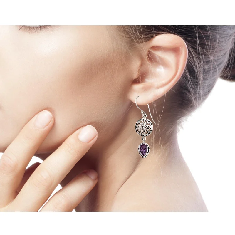 Elevated bar earrings-Amethyst Dangle Earrings, 'Kintamani' (Indonesia) - 2*0.5