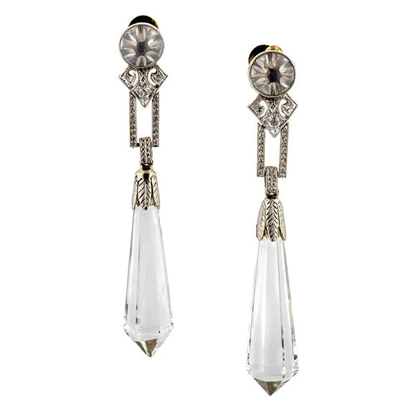 Glistening tourmaline earrings-Art Deco Crystal & Diamond Drop Earrings