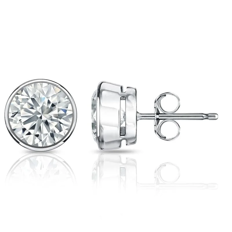 Hand-chiseled earrings-Auriya 1 1/2ct TW Round Bezel Set Diamond Stud Earrings 14kt Gold Certified