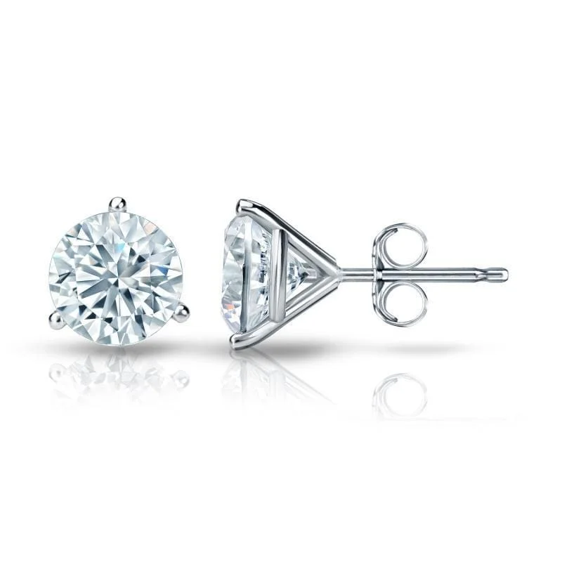 Smooth sweep earrings-Auriya 1 1/2ctw 3 Prong Martini Set Round Diamond Stud Earrings 14K Gold GIA Certified