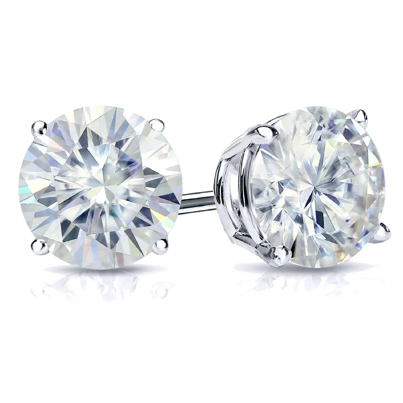 Etched initial earrings-Auriya 1 carat TW Round Moissanite Stud Earrings Platinum 4-Prong Basket - 5 mm